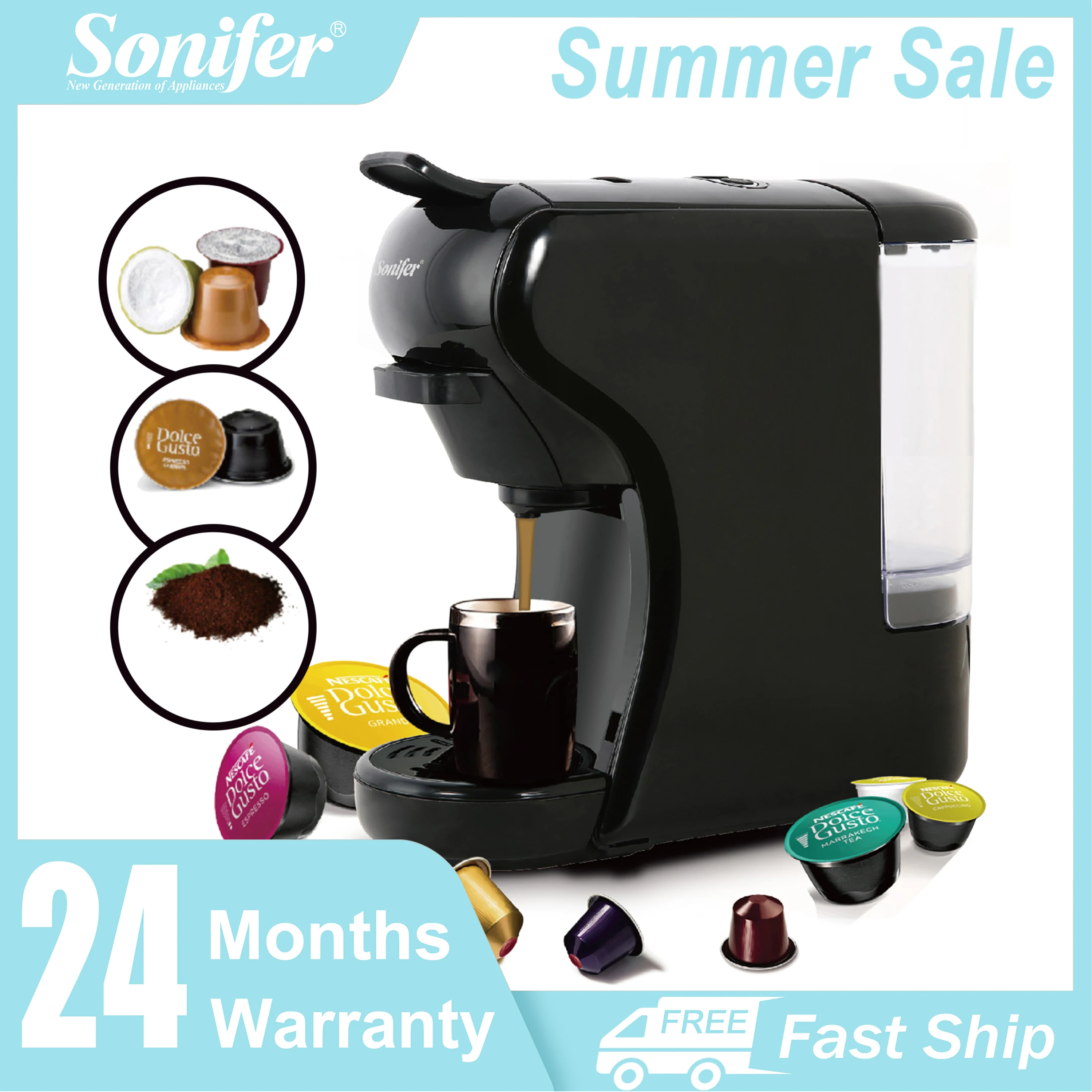Кофемашина Expresso капсула 19 бар Кофеварка 3 в 1 несколько капсул для Dolce Gusto & Nespresso