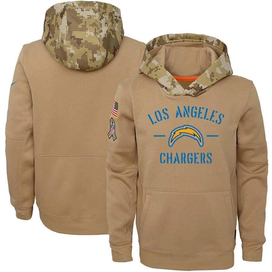 

Los Angeles Youth Salute to Service Chargers Khaki Therma Pullover Hoodie