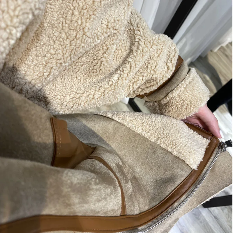 New Winter Women Thick Vintage Splice Suede Jacket Coat Loose Warm Lambswool Biker Outwear Female Oversize Faux Leather Overcoat