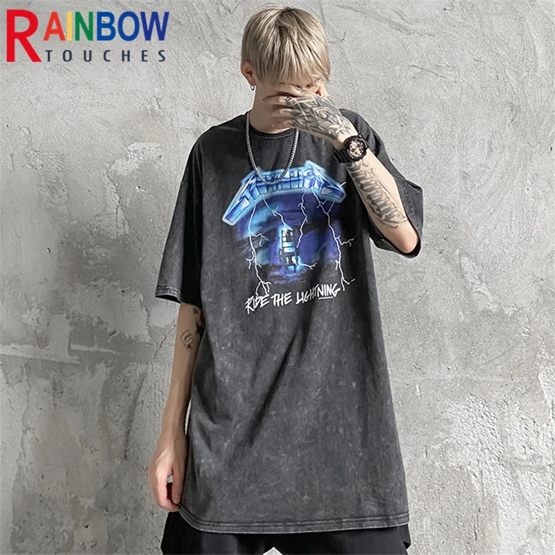 

Новинка 2021, Мужская футболка Rainbowtouches в стиле Хай-стрит, свободная футболка унисекс в стиле ретро с принтом старых букв, в стиле хип-хоп, с рук...