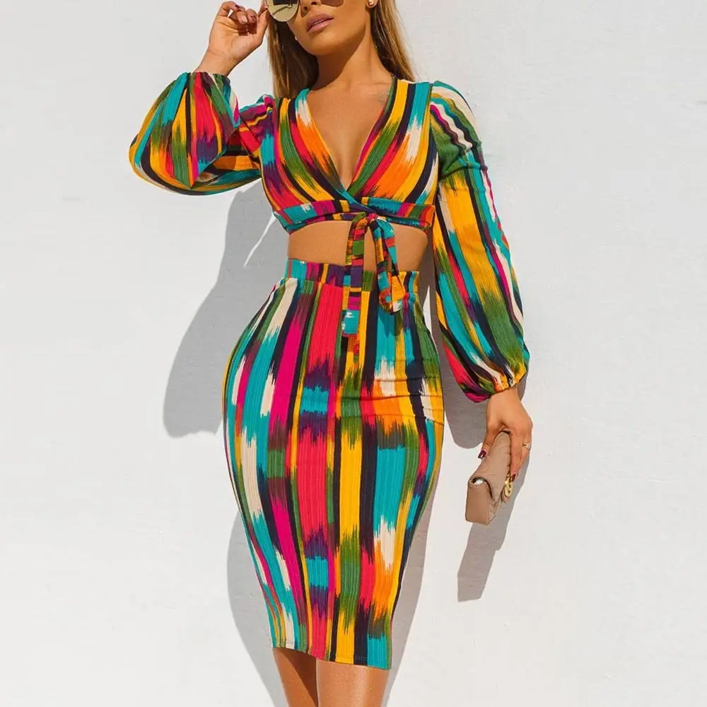 Женский укороченный топ с длинными рукавами и галстуком-бабочкой юбка миди