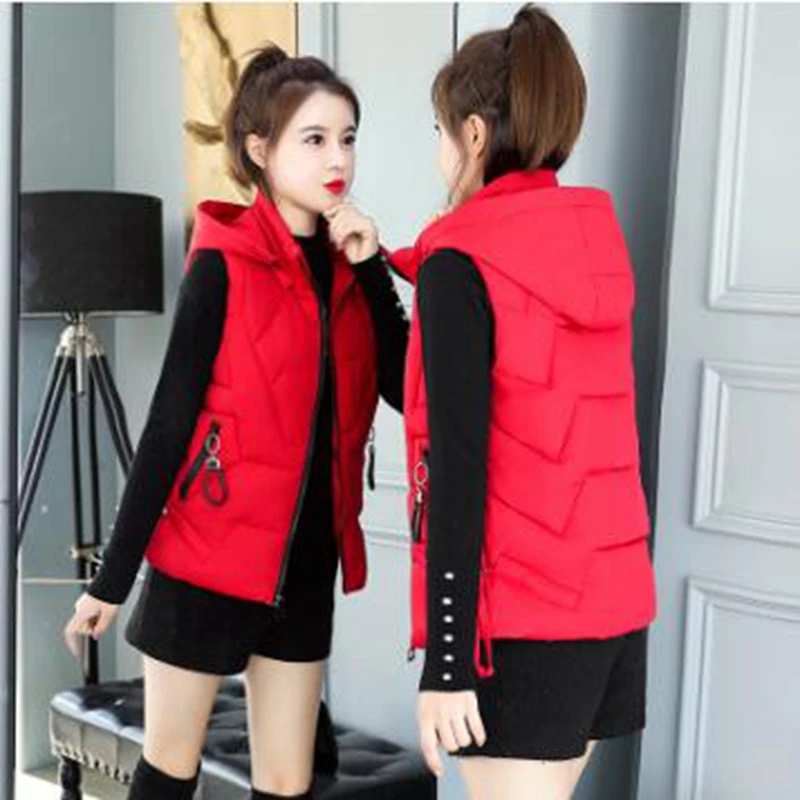 Женский пуховик с капюшоном пуховая куртка без рукавов толстая красная