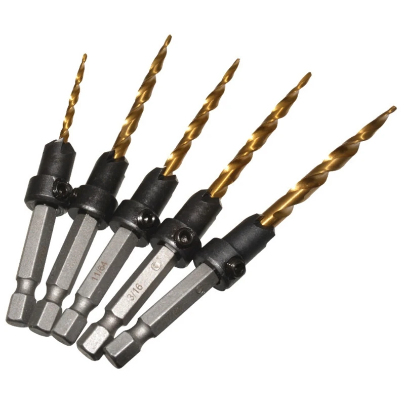 

5-Piece Reusable Wood Countersink Drill Bit Set 7/64" ；9/64"；11/64"；3/16"；7/32" Fit for Wood /Plastic