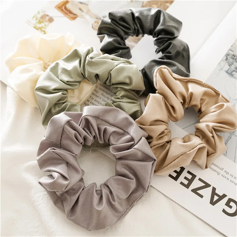 Ruoshui осенне зимние женские Однотонные резинки для волос из ПУ карамельных цветов