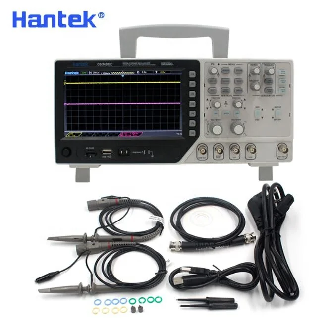

Цифровой осциллограф Hantek DSO4202C, 2-канальный 200 МГц USB 7-дюймовый ЖК-осциллограф + генератор произвольных/функциональных сигналов