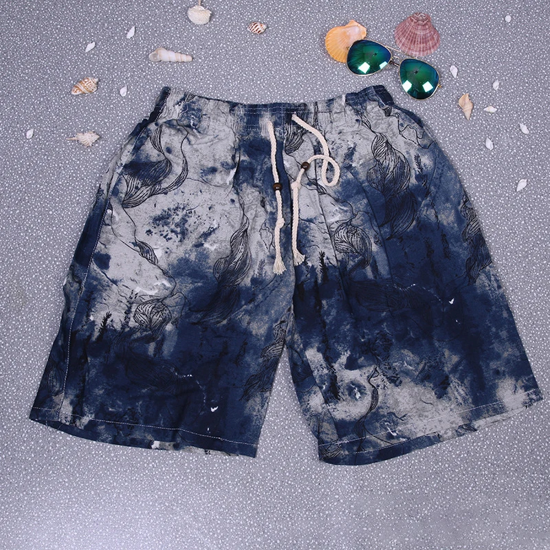 Шорты мужские пляжные быстросохнущие спортивные с эластичным поясом цветочным