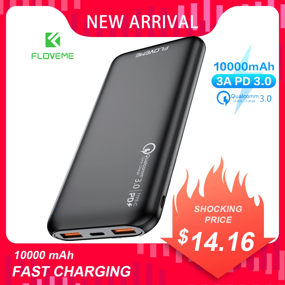 FLOVEME QC 3,0 внешний аккумулятор 10000 мАч двойная USB быстрая зарядка для Xiaomi Внешний аккумулятор 10000 мАч Внешний аккумулятор портативное зарядное устройство