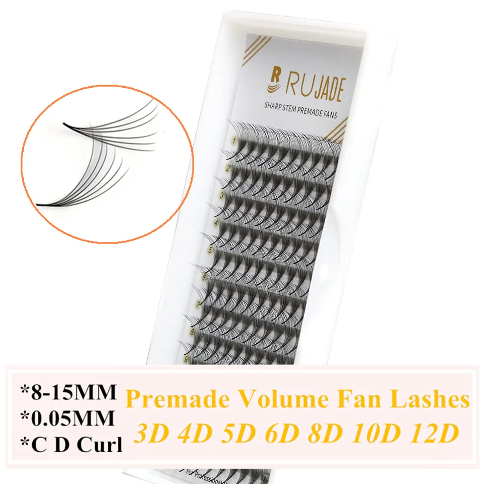

Individuals Lashes Heat Bonded 3D 4D 5D 6D 8D 10D Premade Volume Fans C/D Curl 0.05 Thickness 8-15mm Thin Pointy Base Eyelashes