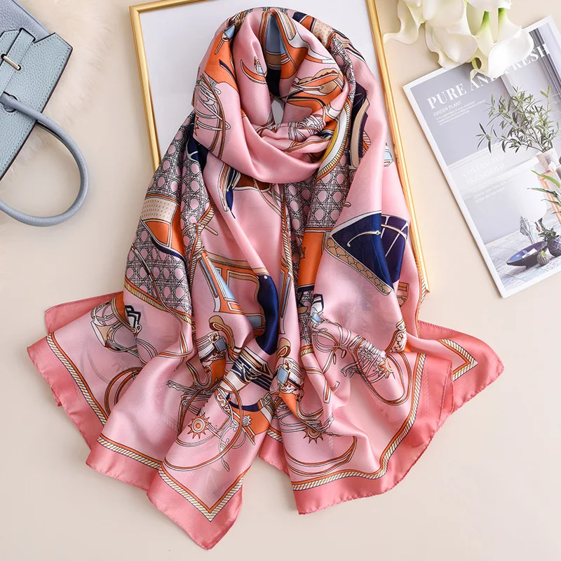 459-1 Brand Designer Silk Scarf Women New Printed Shawls and Wraps High Quality Pashmina Ladies Gift Large Soft Foulard Hijab - Цвет: 459-1