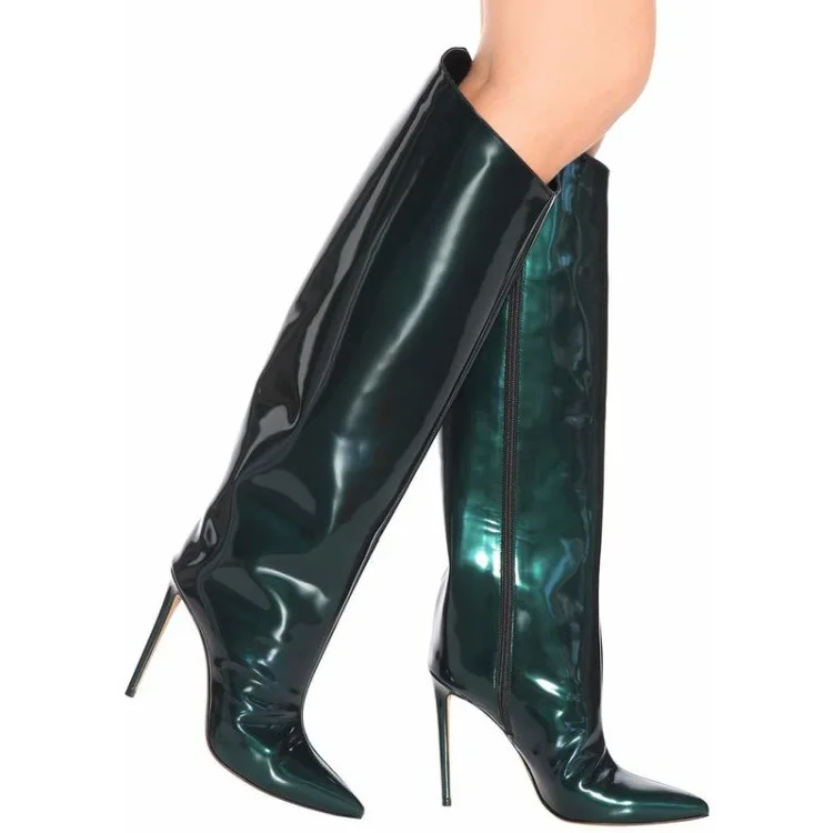 

Patent Leather Stiletto High Heels Over the Knee Boots Solid Color Sexy Side Zipper Women's Winter Pointed Toe Long Boots