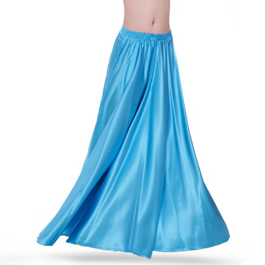 Sky blue Атласная блестящая юбка для танца живота для женщин, большие качели, цыганское испанское фламенко, танцевальные костюмы, сценическая одежда, одежда для выступлений - Цвет: Sky blue