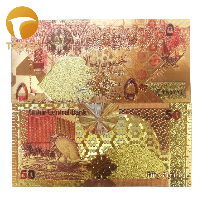 Набор для банкнот из Катара цветные Позолоченные пластиковые сувенирные