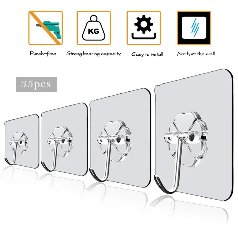 

Multi-Purpose Hooks 5/10 Pairs Double-sided Adhesive Wall Hooks Waterproof Clothes Hats Towel Hooks Kitchen Bath Door Hooks