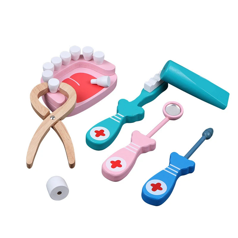 

5/6pcs Kids Pretend Play Wooden Doctor Toys Set Nurse Medical Kit Simulation Stethoscope Dentist Medicine Chest Educational Toys