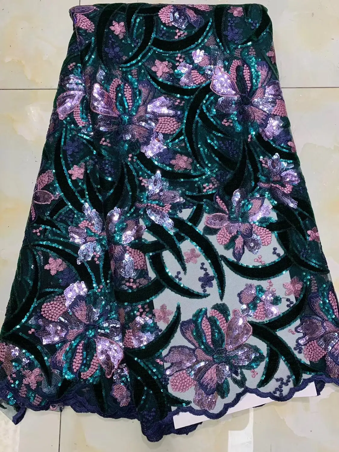 JOY-2215 Мути-цветная уникальная Вельветовая Цветочная вышивка в виде листьев и