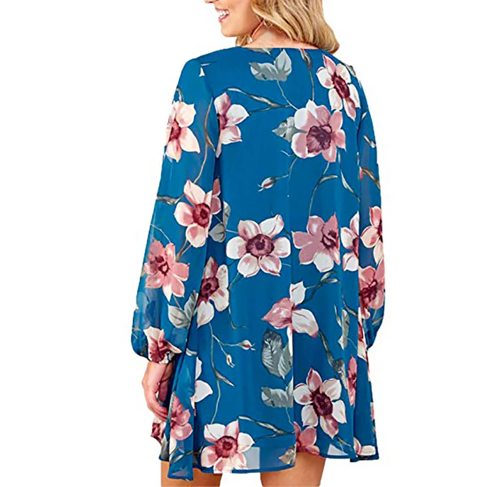 Женское платье с v-образным вырезом и цветочным принтом Пляжное мини-платье