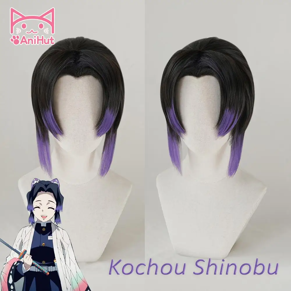 【Anihut】 Kochou Shinobu парик Kimetsu no Yaiba Demon Slayer синтетические термостойкие волосы для