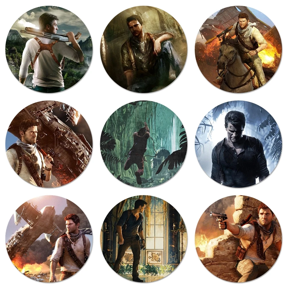 NECA Uncharted 4 A thief end Icons Pins Badge Decoration Brooches Metal Badges For Clothes Backpack Decoration 58mm
