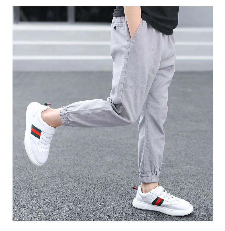 Teen Boy's Pants Kids Spring Autumn Solid Cotton Full Trousers Casual Slim Stretch Jogger Sweatpants 6-16 Years