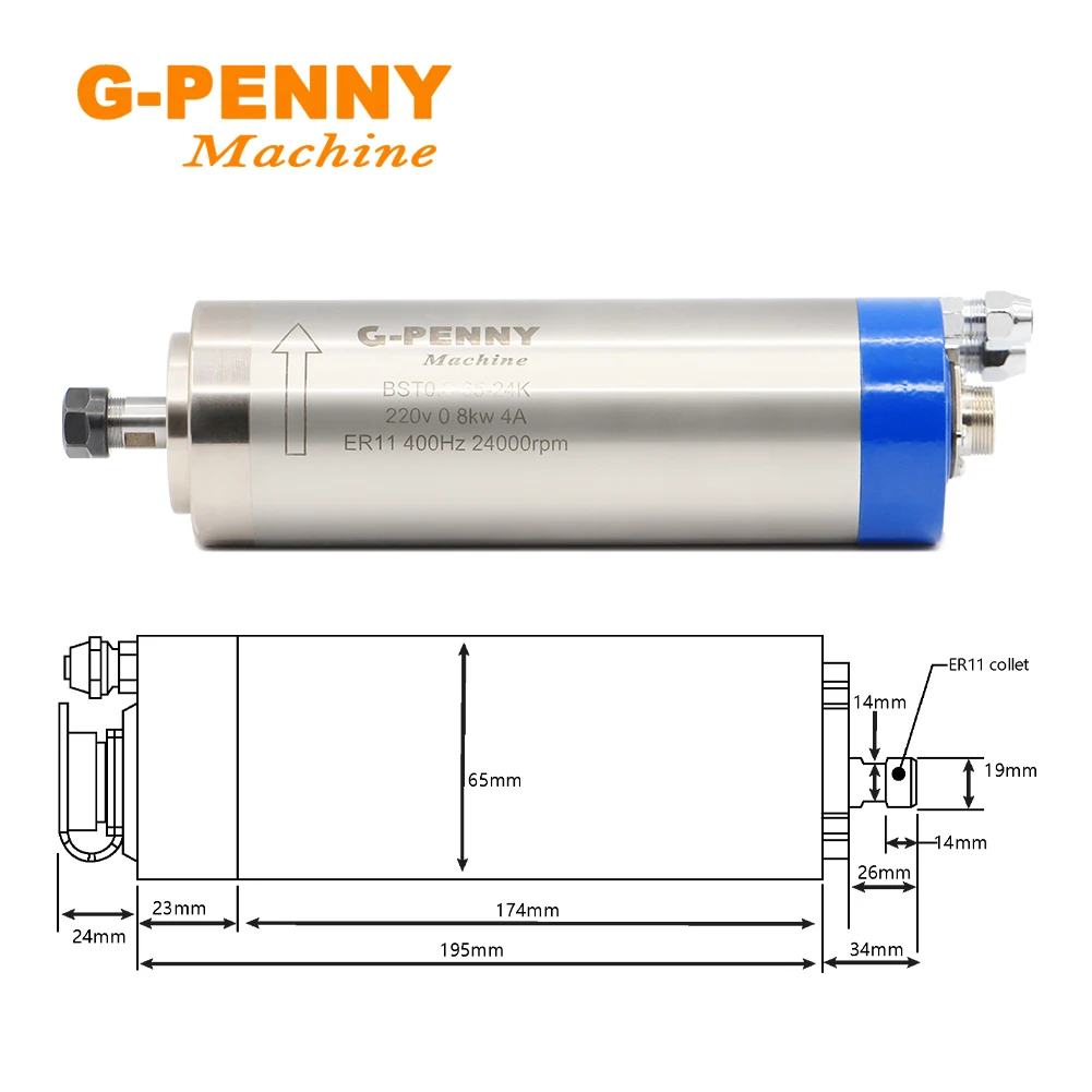 G penny 800W ER11 двигатель шпинделя с водяным охлаждением и 1.5KW VFD инвертор переменной