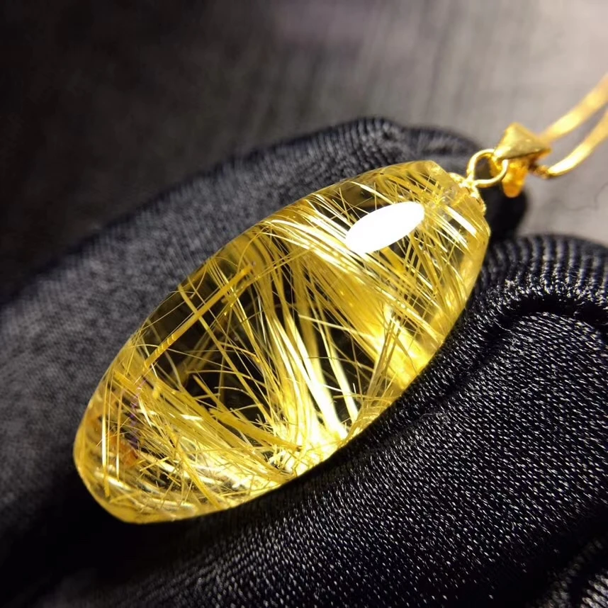 

Genuine Natural Gold Rutilated Quartz Barrel Pendant 24.5*11.9mm Wealthy Crystal Jewelry Women Men Brazil Genuine AAAAAA
