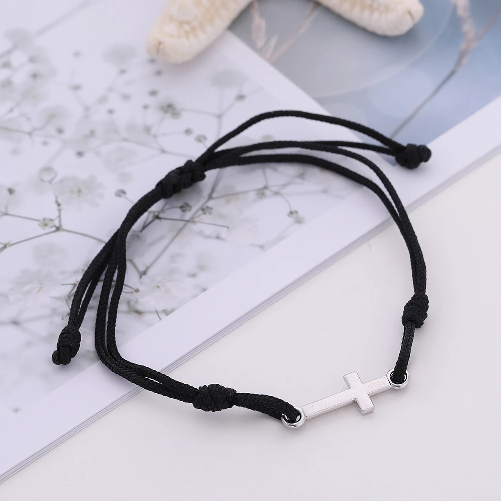 Красный браслет ручной работы на шнуровке Крест Бог благословит плетеный из