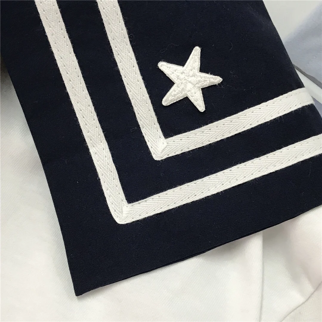 

Juice Snow 2021 New Unifom Detachable Sailor Collar White Blouse Stars Embroideried Navy Lace-Up Bow T-shirt Short Sleeves Tops