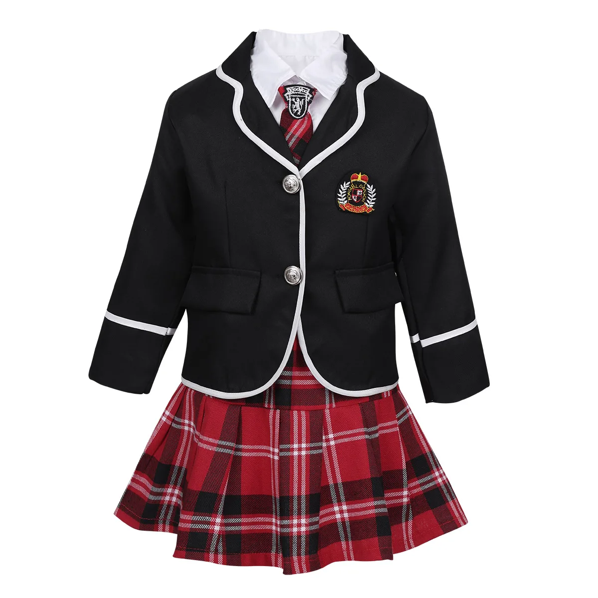 

Kids Girls British Style School Uniforms Long Sleeve Coat with Shirt Skirt Clothes Set Japanese Anime Schoolgirl Costume Outfit