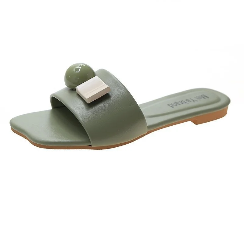 

2021 summer new sandals Korean square slippers women's open toe solid color fashion daily adult flip flop