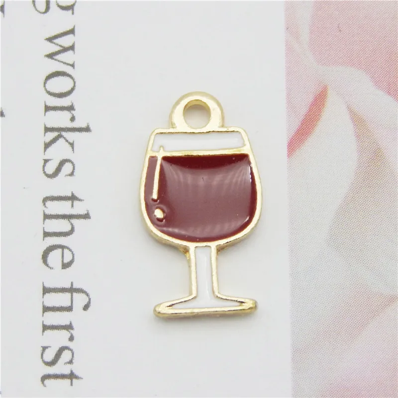 Julie Wang 10PCS Tiny Enamel Wine Goblet Charms Alloy Wine Glass Artificial Food Pendants Jewelry Making Accessory
