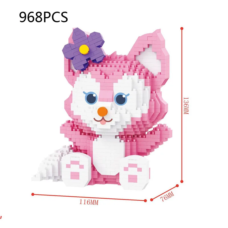 

Disneyland micro diamond block Disney Park world building brick educational toy Linabell pink fox nanobrick for girls gifts