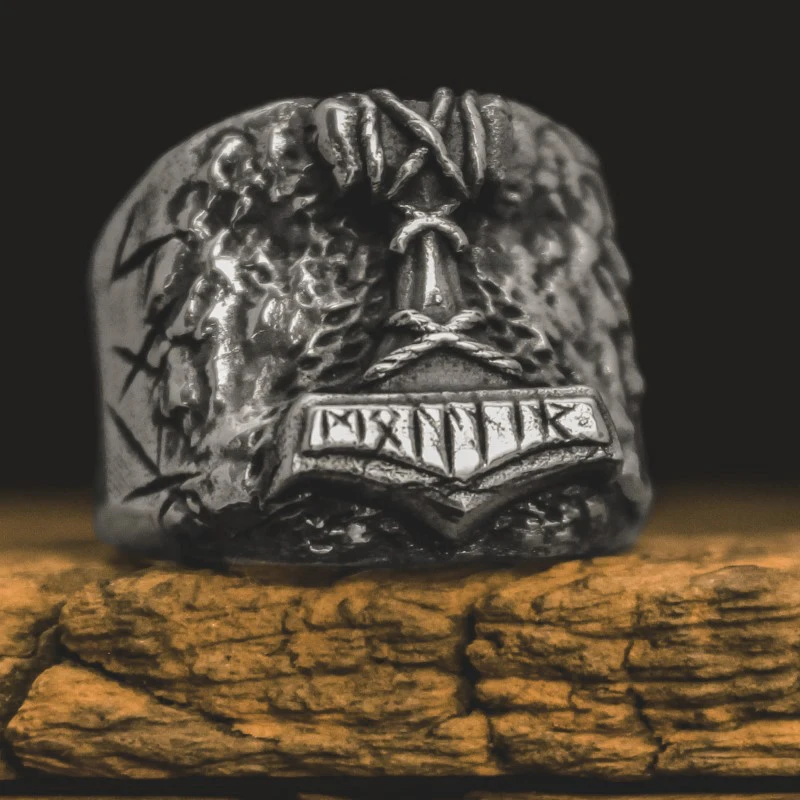 

Кольцо EYHIMD Son of Odin, молот Тора, байкерское, мужское, Mjolnir, нержавеющая сталь Рунический амулет, скандинавские украшения, подарок для Него