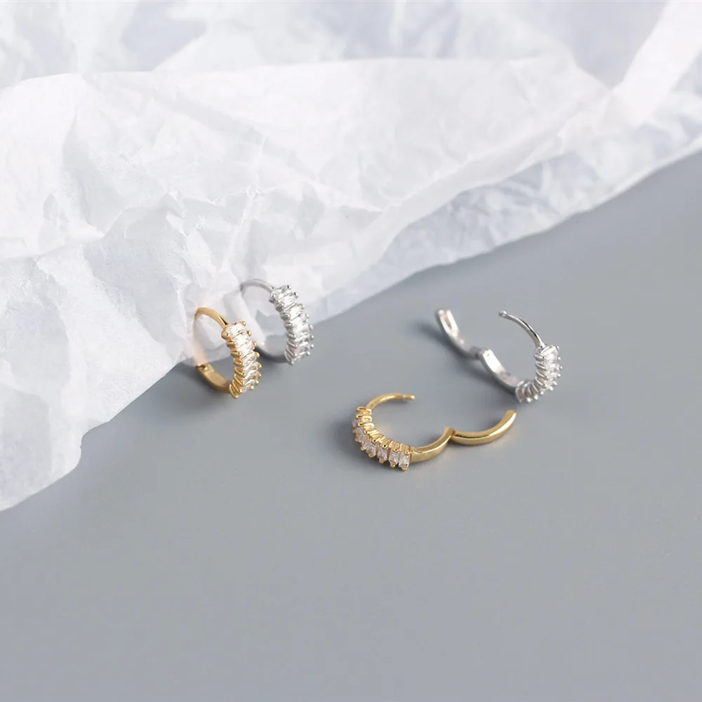 Прозрачный CZ натуральная 925 стерлингового серебра круглые серьги кольца для