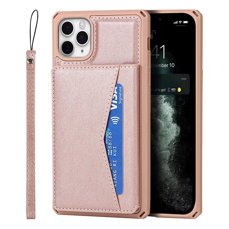 

Signalshin PU Leather Tip-Back Lanyard Case For iPhone 12 11 Pro Max XS Card Holder Wallet Cover For iPhone X 7 8 Plus SE 2020