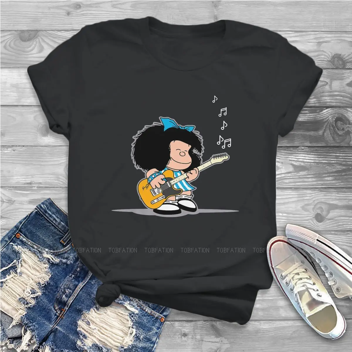 

Музыкальная футболка для девочек Mafalda, комикс Quino, стильная женская футболка 5XL, мягкий принт, оверсайз