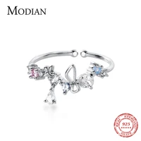 modian multiple elements ring for women colorful crystal water drop flower open adjustable sterling silver 925 ring fine jewelry