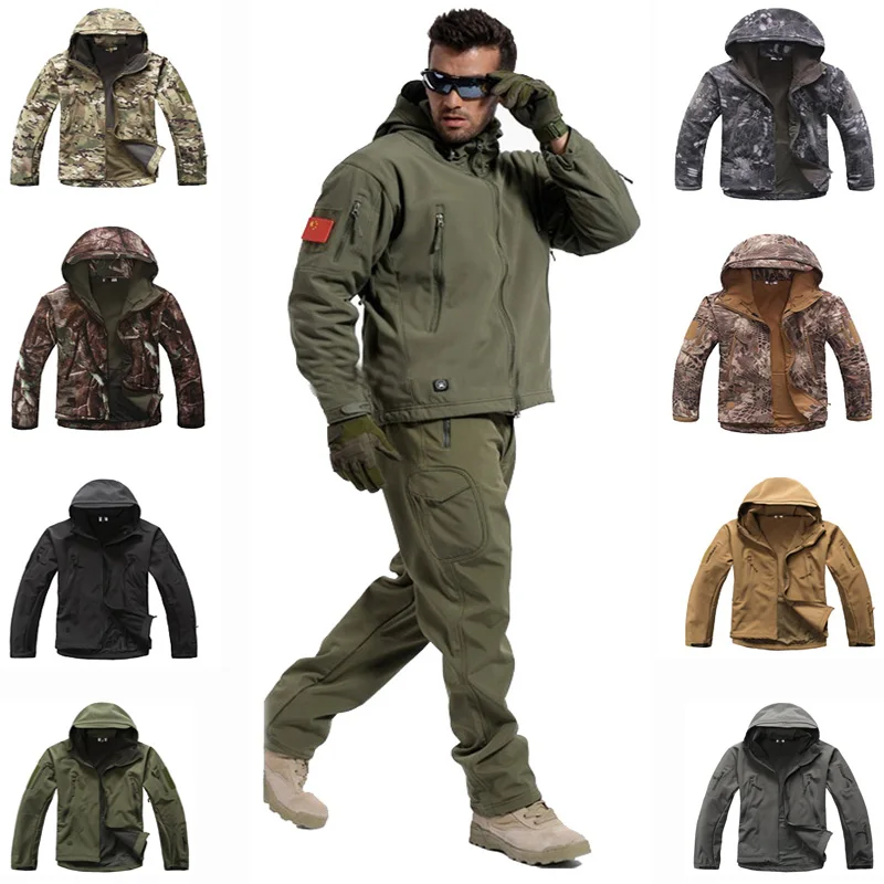Тактические наборы для мужчин Sharkskin Softshell TAD куртка или брюки Военная форма для пеших прогулок кемпинга Водонепроницаемая камуфляжная охотничья одежда