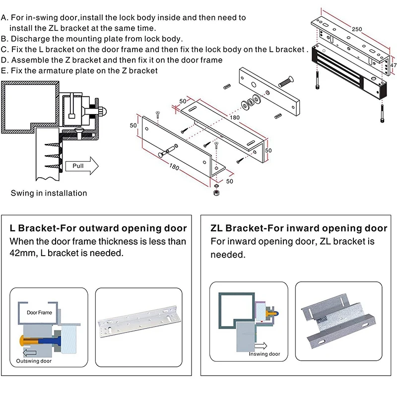 

Zl Bracket For Inward Door 280Kg/600Lbs Holding Force Electric Magnetic Lock