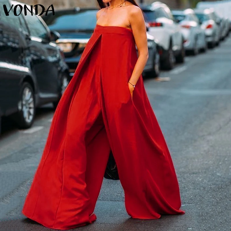 2021 VONDA Комбинезоны женские пикантные с открытыми плечами без рукавов цельный