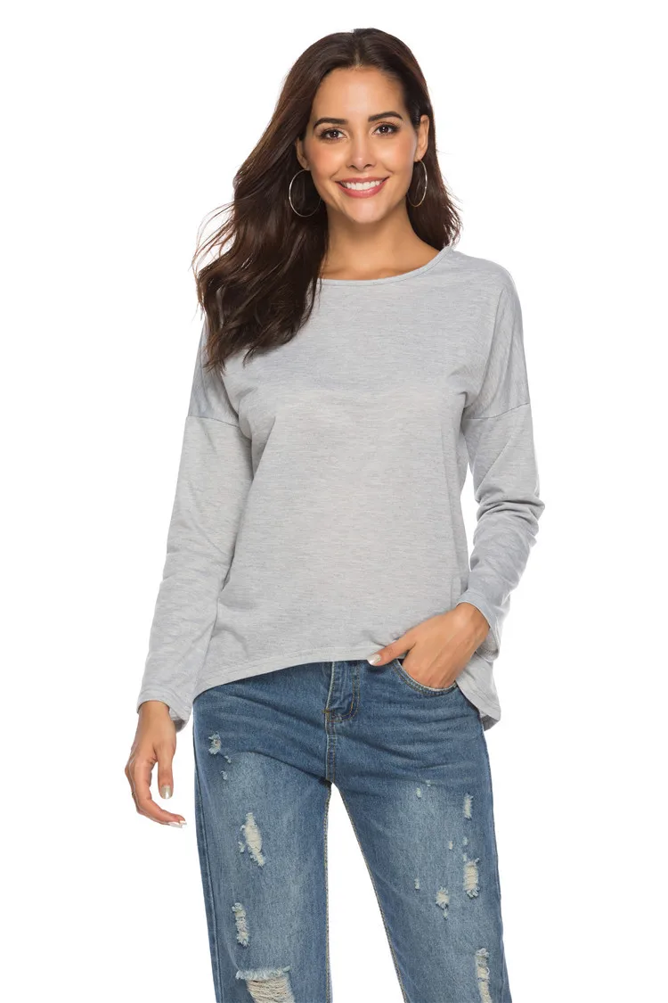 Женская футболка с круглым вырезом однотонная хлопковая на молнии длинными