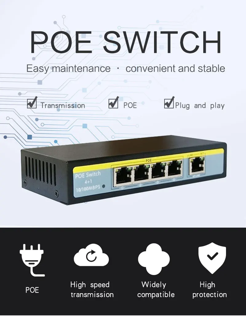 MoGood 5 Порты и разъёмы коммутатор PoE 802.3af/802.3at для 8CH NVR системы охранного видеонаблюдения(CCTV IP/PoE камер безопасности, 250 м расстояние передачи