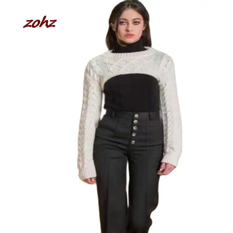 Осень 2021 женский короткий пуловер с круглым вырезом свитер Зимний Элегантный