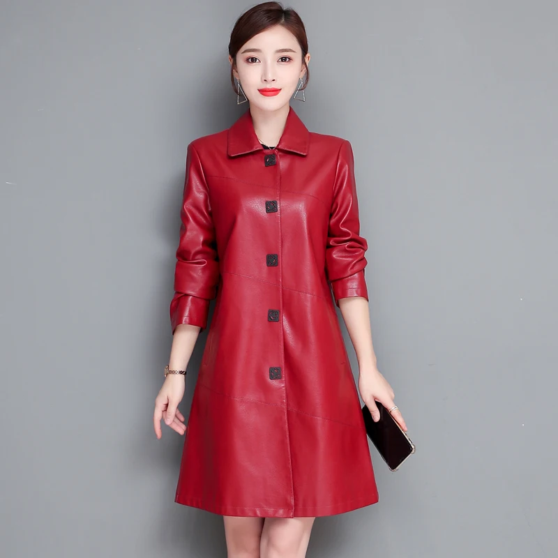 Женский Длинный Тренч из искусственной кожи черное пальто с капюшоном верхняя