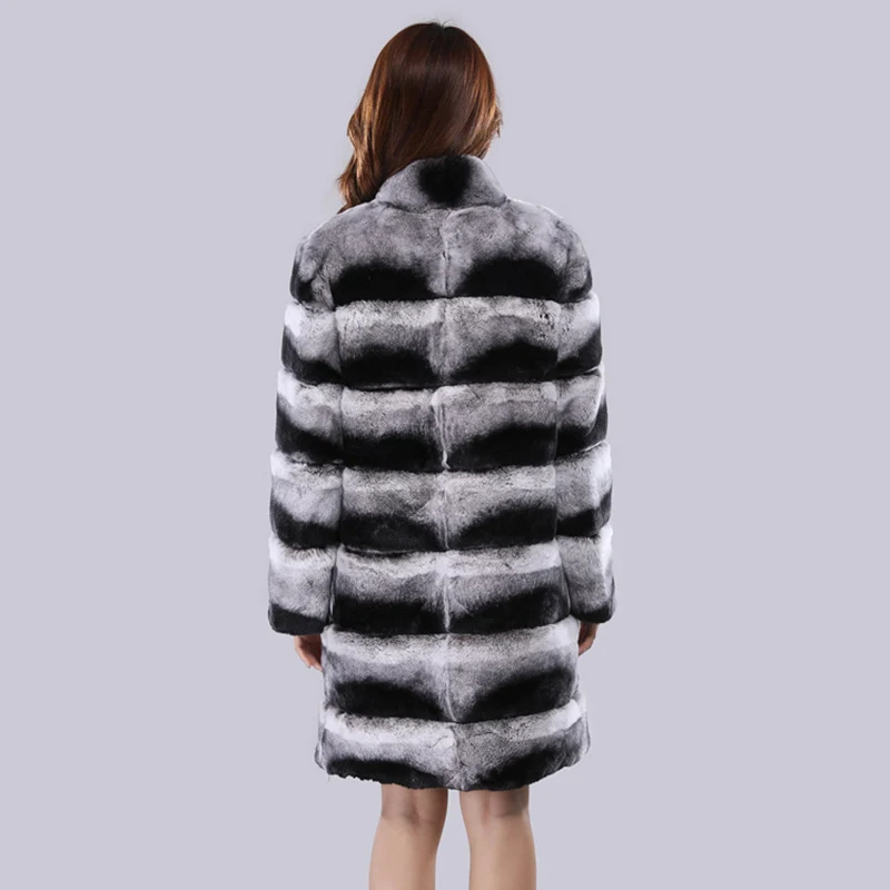 Женское длинное пальто из меха кролика Рекс роскошная куртка Шиншиллы с