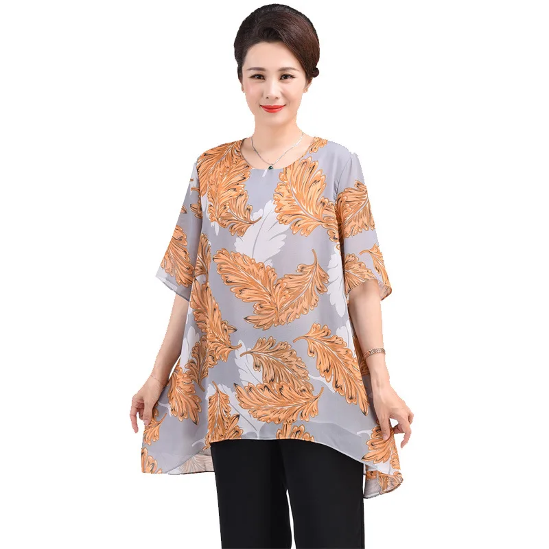 

Блузка женская шифоновая средней длины, свободная рубашка с коротким рукавом и цветочным принтом, большие размеры от XL до 9XL, T2090, на лето