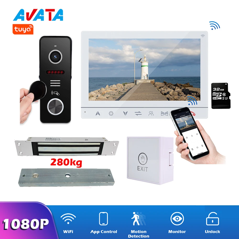 2023 TUYA 1080P Wifi Smart Video Doorphone Intercom With Doorbell RFID Unlock With Magnetic Lock 280KG And 3A Power Source