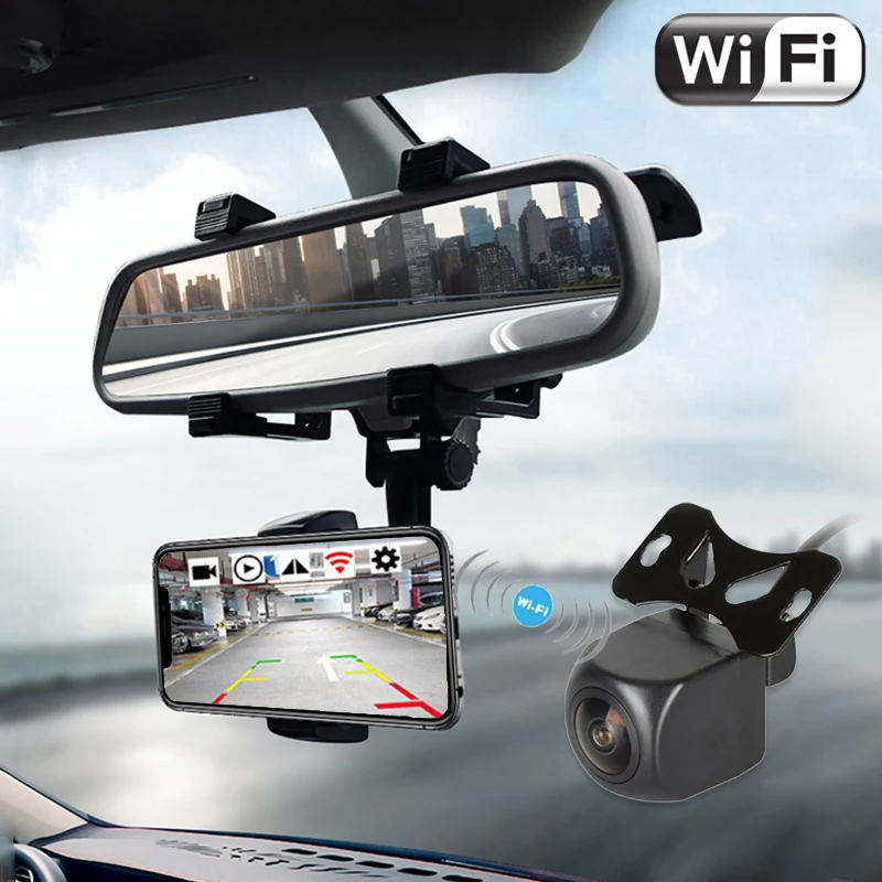 구매 와이파이 리버스 카메라 HD 12-24V 170 대시 캠 렌즈 방수 DVR 후면보기 백업 자동 역방향 백업 모니터 나이트 비전 자동차