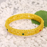 yellow gold color bracelet bangles for women exquisite hollow enamel bracelet retro flower design bride wedding jewelry gifts