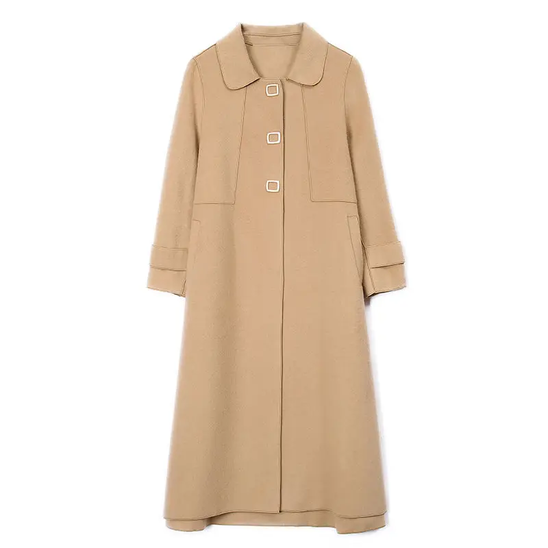 

Двустороннее кашемировое пальто, Женское зимнее пальто средней длины, Новое высококачественное теплое шерстяное пальто-накидка в европейс...