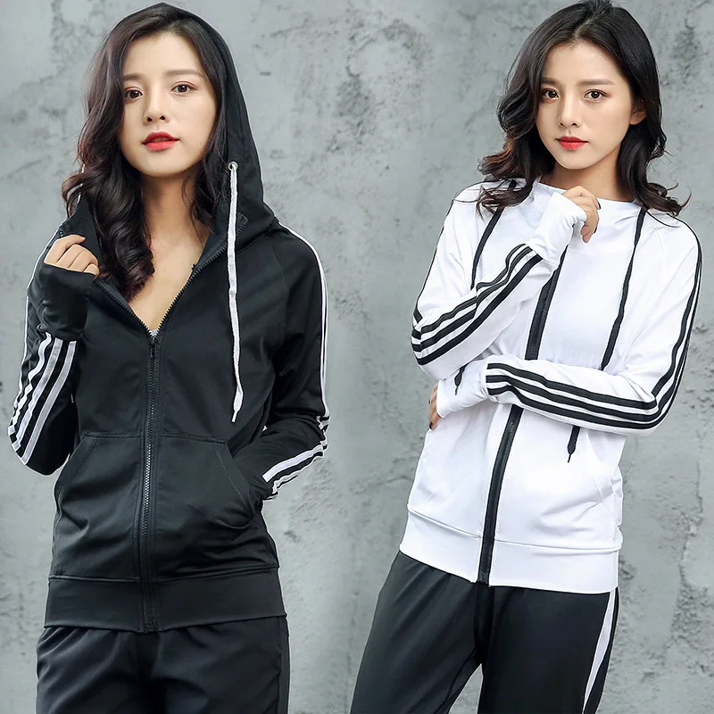 Jacket women zipper cardigan fashion Korean jacket outdoor fitness hooded running clothing in autumn and winter |